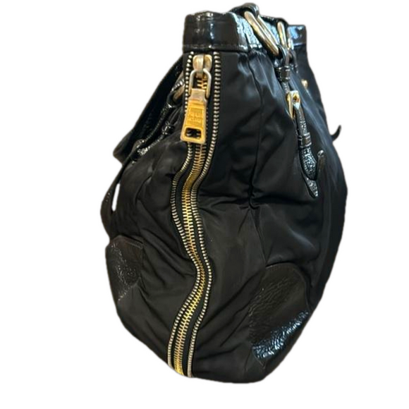 PRADA BLACK TESUTO NYLON/ PATENT LEATHER Handbag - Picture 3 of 12